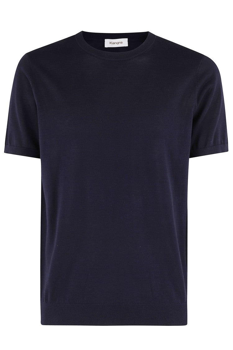 Kangra Blue Single Thread Ribbed Trim Short Sleeve Cotton Knit T-Shirt