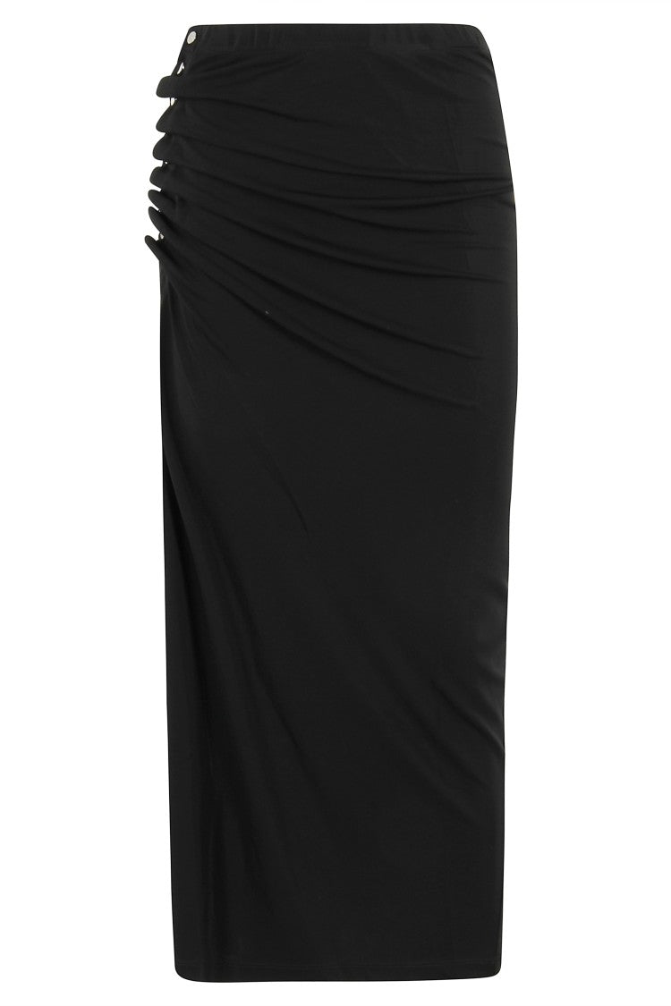 Rabanne Draped Black Midi Skirt With Side Buttons