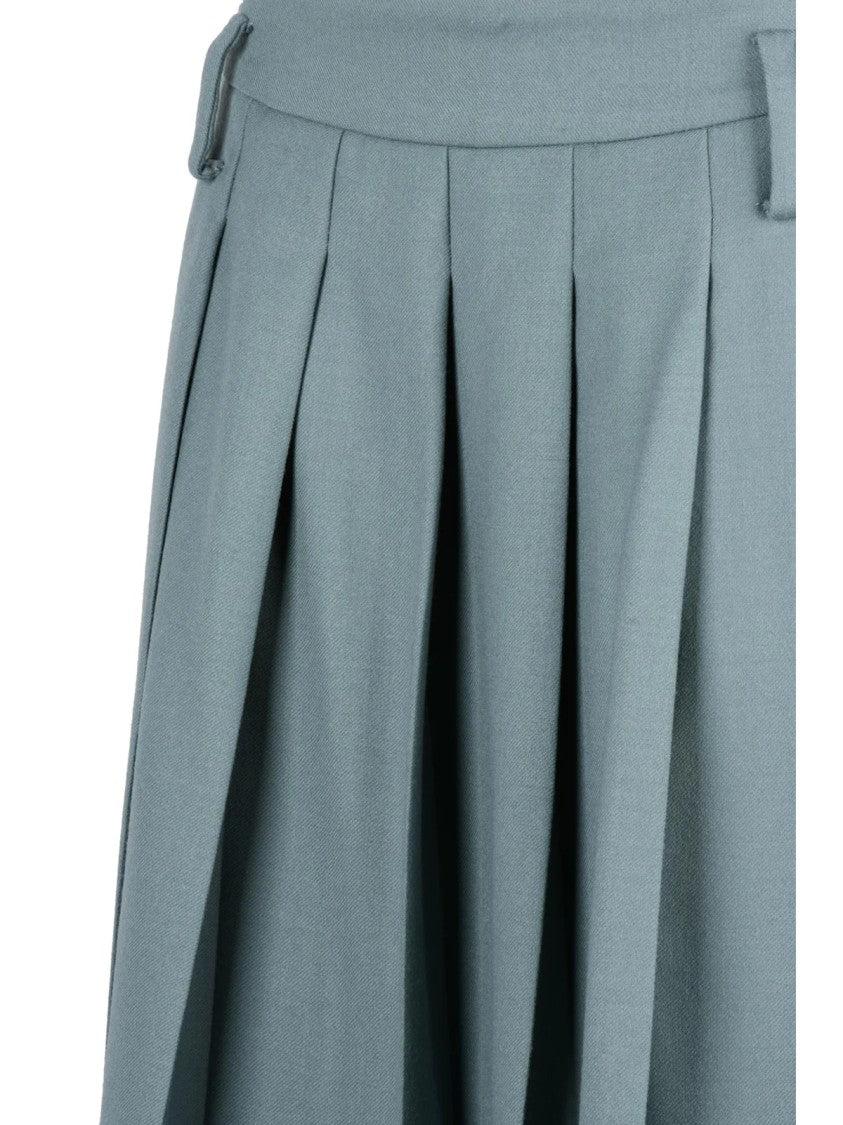 Semi Couture Sage Green Stretch Virgin Wool Pleated Midi Skirt