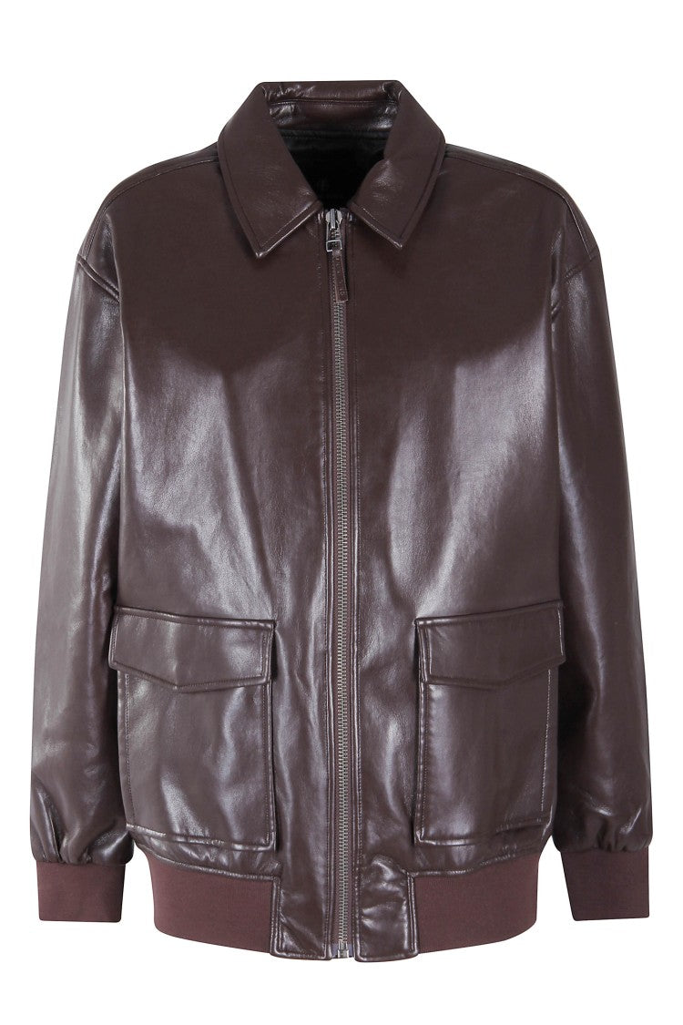 Anine Bing Brown Leather Kelanie Jacket With Shirt Collar