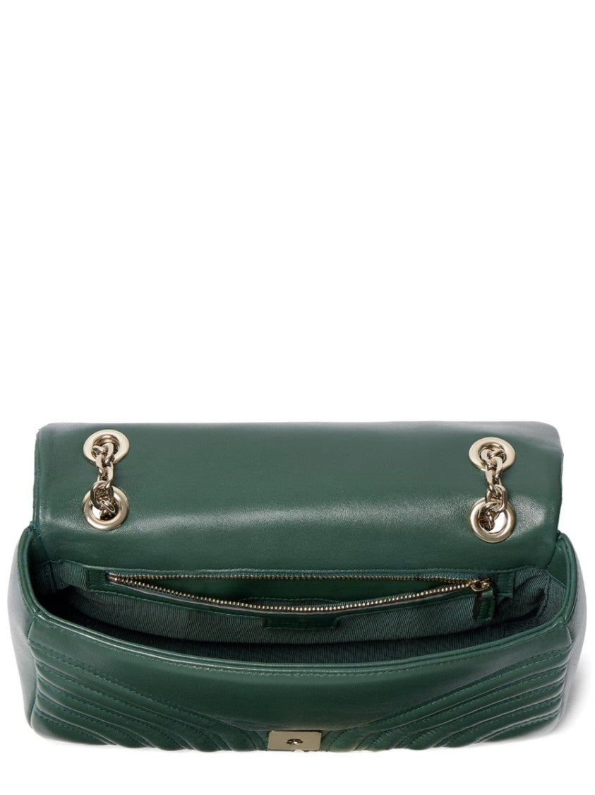 Gucci Chevron Quilted Green Lamb Leather Shoulder Bag With Double G Logo