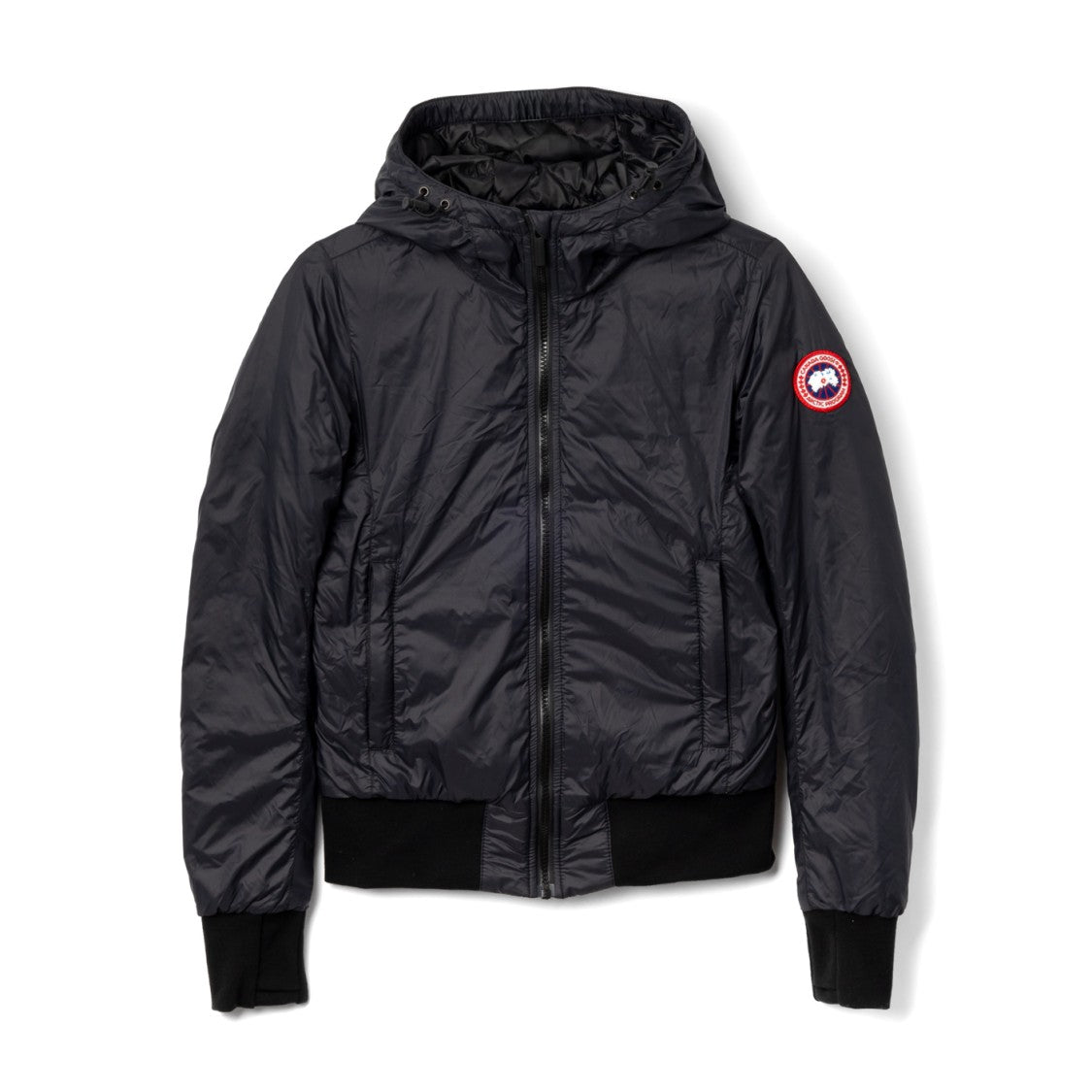 Canada Goose Packable Black Hooded Jacket With Ribbed Details