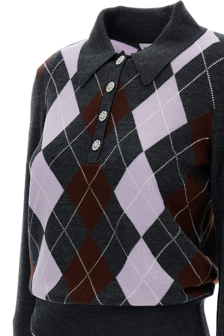 Self-Portrait Brown Diamond Pattern Wool Sweater