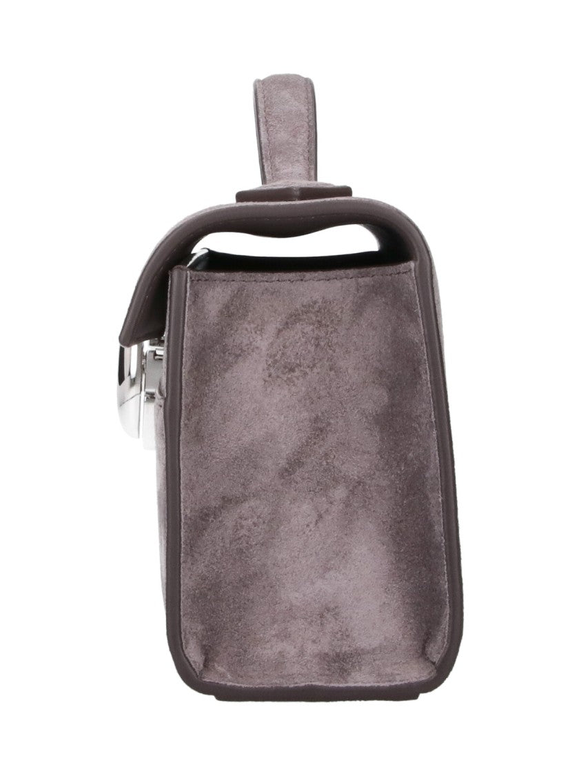 Savette Grey Symmetry Turn-Lock Top-Handle Suede Clutch