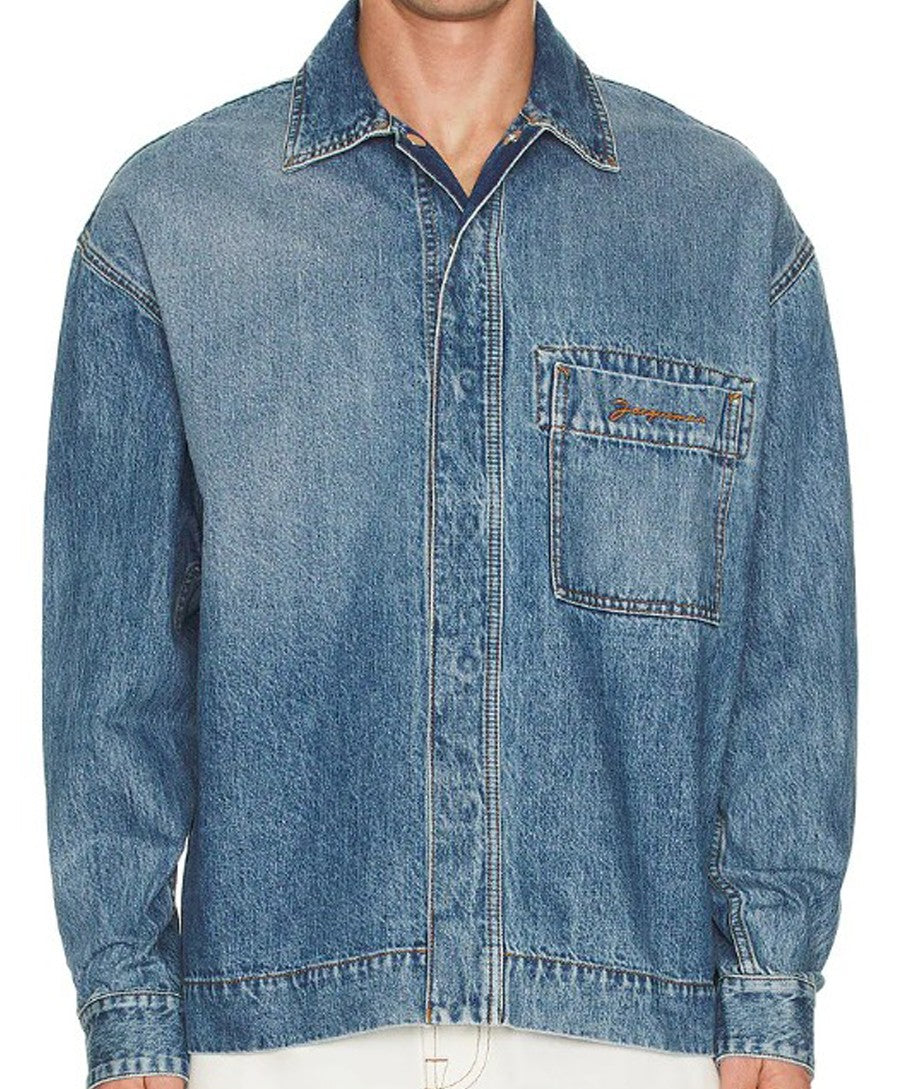 Jacquemus Denim Long-Sleeve Shirt With Classic Collar And Chest Pocket