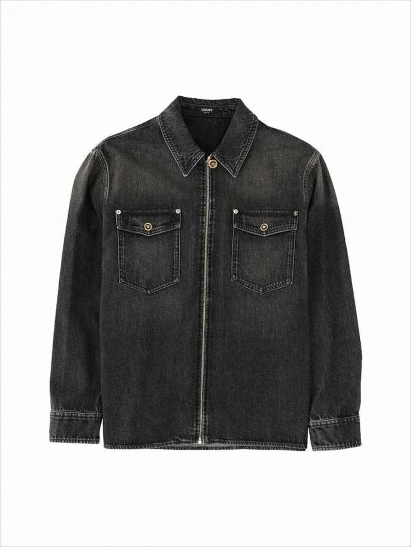 Versace Washed Black Denim Long-Sleeve Versace Shirt