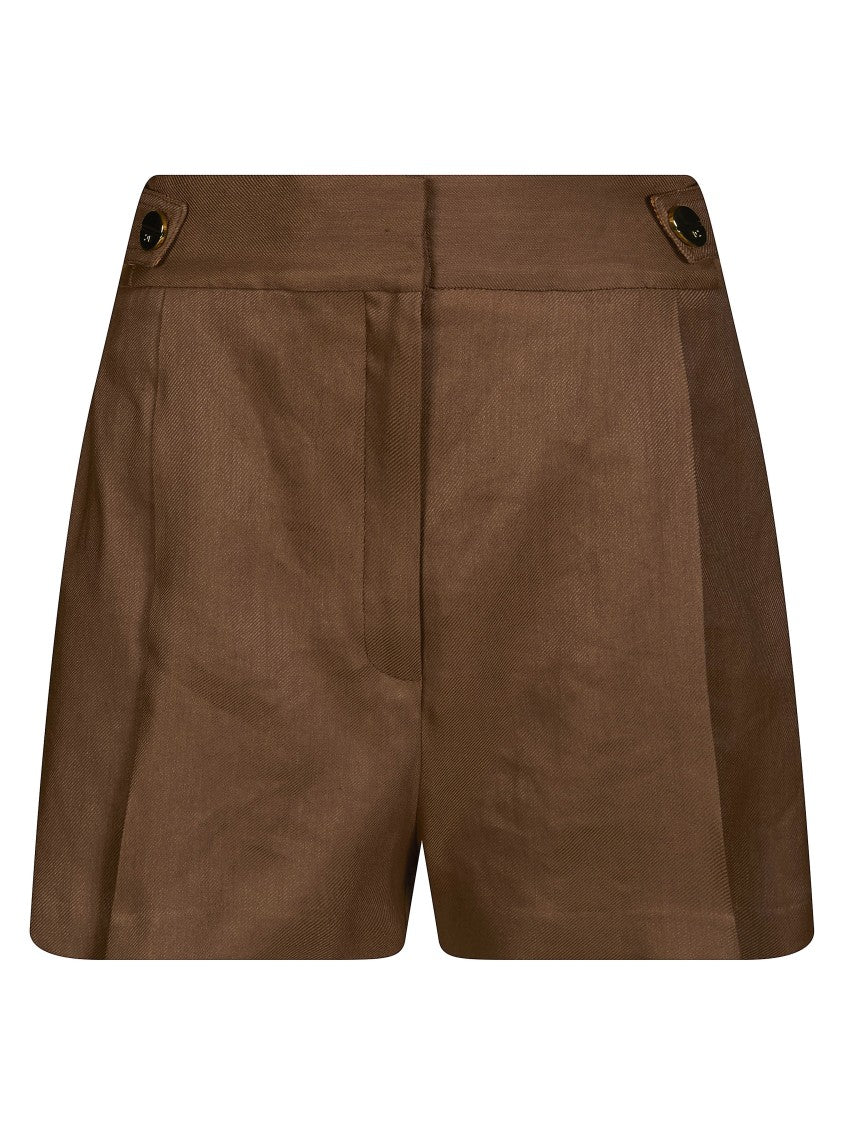 Elisabetta Franchi High Waist Buttoned Tab Pleated Shorts