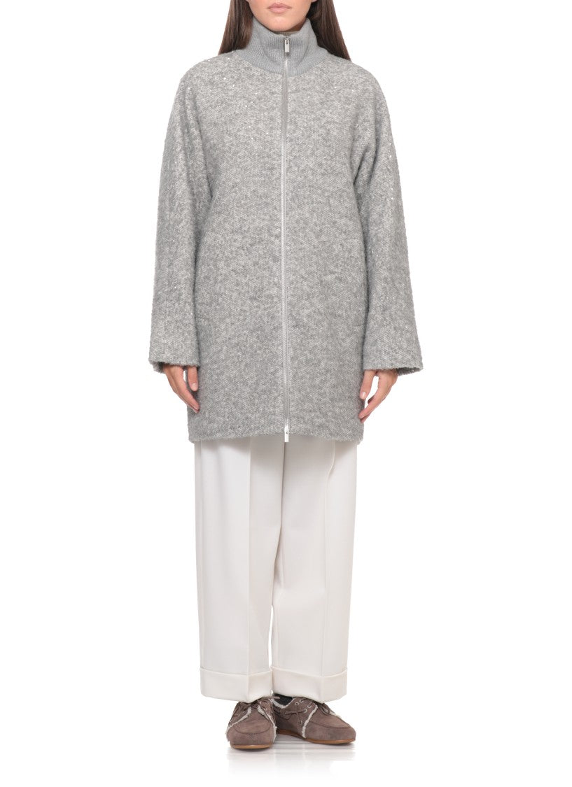 Peserico Grey Sequin Zip-Through Down Jacket