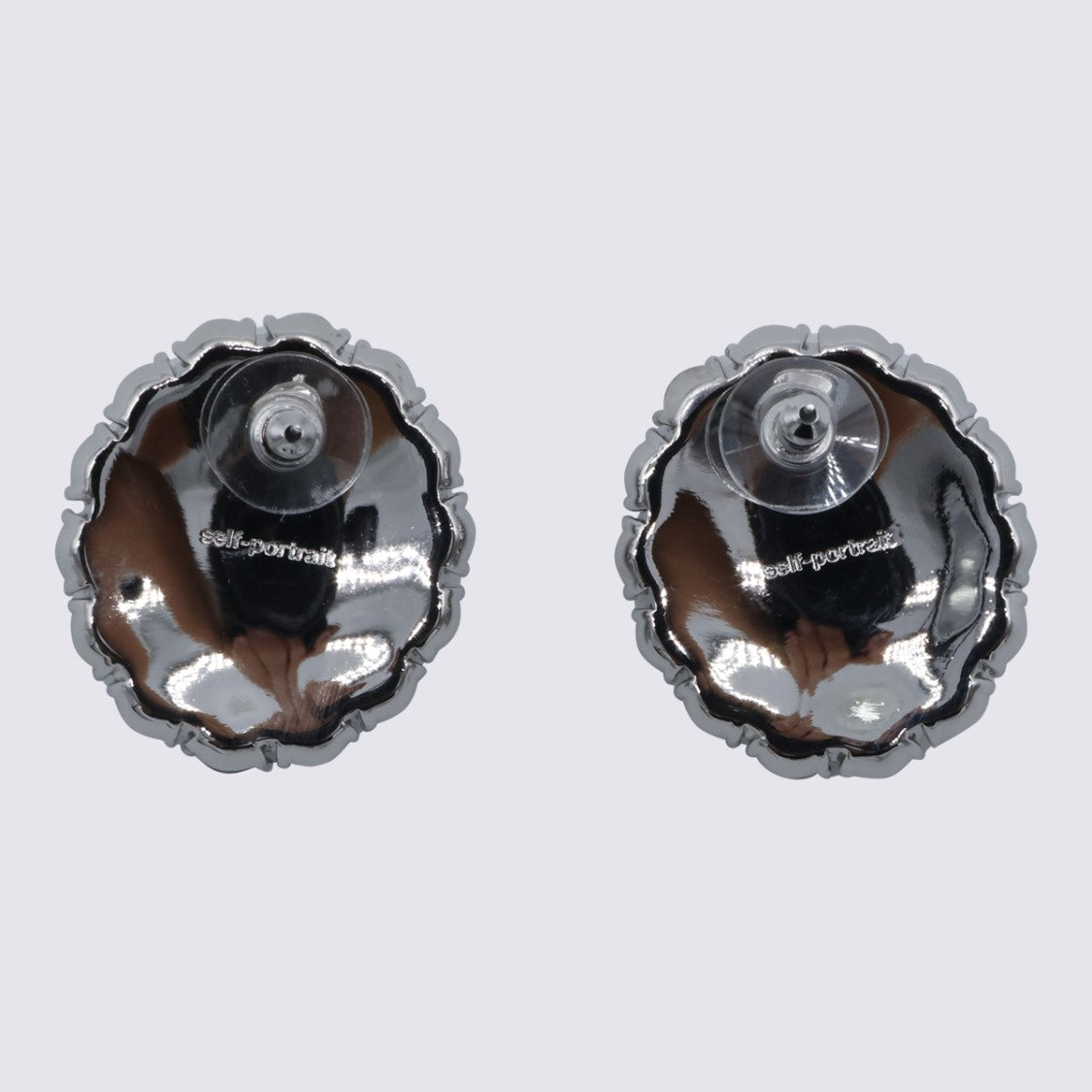 Self-Portrait Oval-Shaped Earrings With Central Pearl And Crystal Embellishments