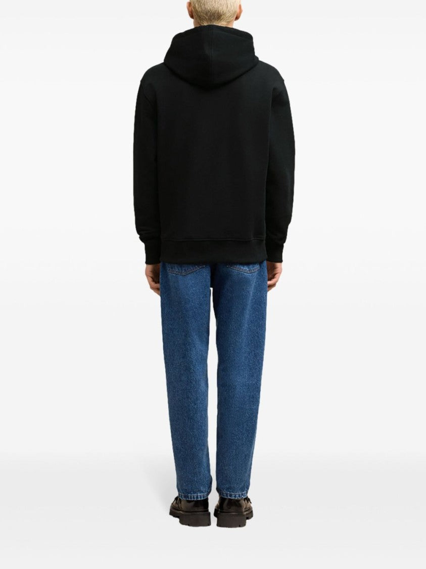 Ami Front-Zip Black Cotton Sweatshirt With Hood