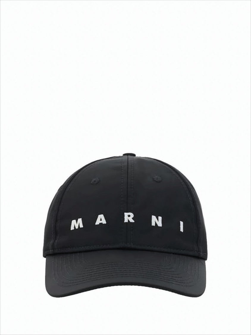 Marni Classic Black Cotton Baseball Cap With Bold Lettering And Adjustable Strap