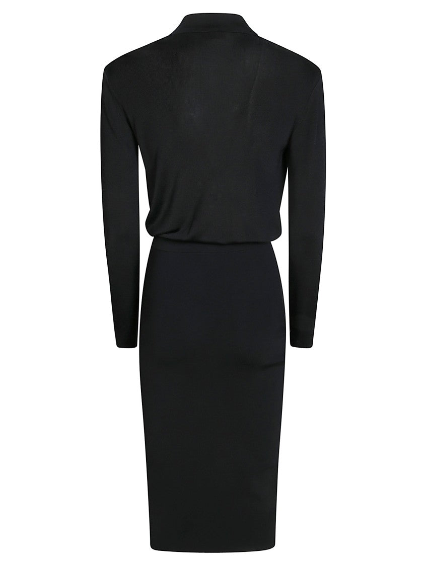 Elisabetta Franchi Fitted Black Knit Collared Mini Dress