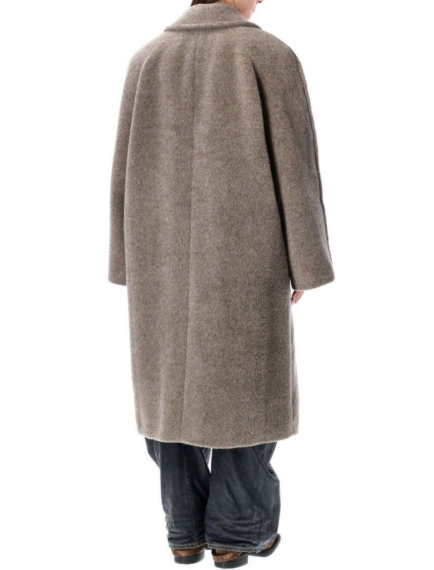 Acne Studios Double-Breasted Grey Coat With Wide Notched Collar And Oversized Silhouette