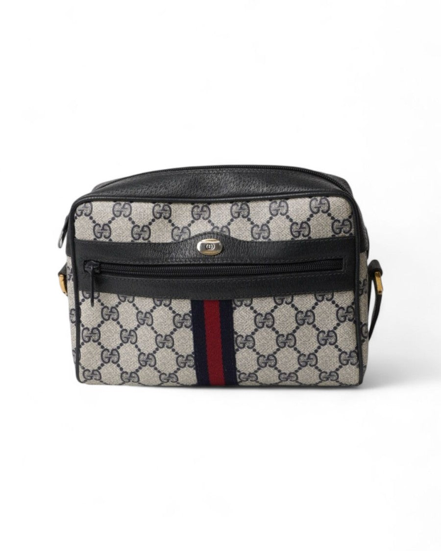 Gucci Vintage Gg Supreme Zip Camera Bag In Blue