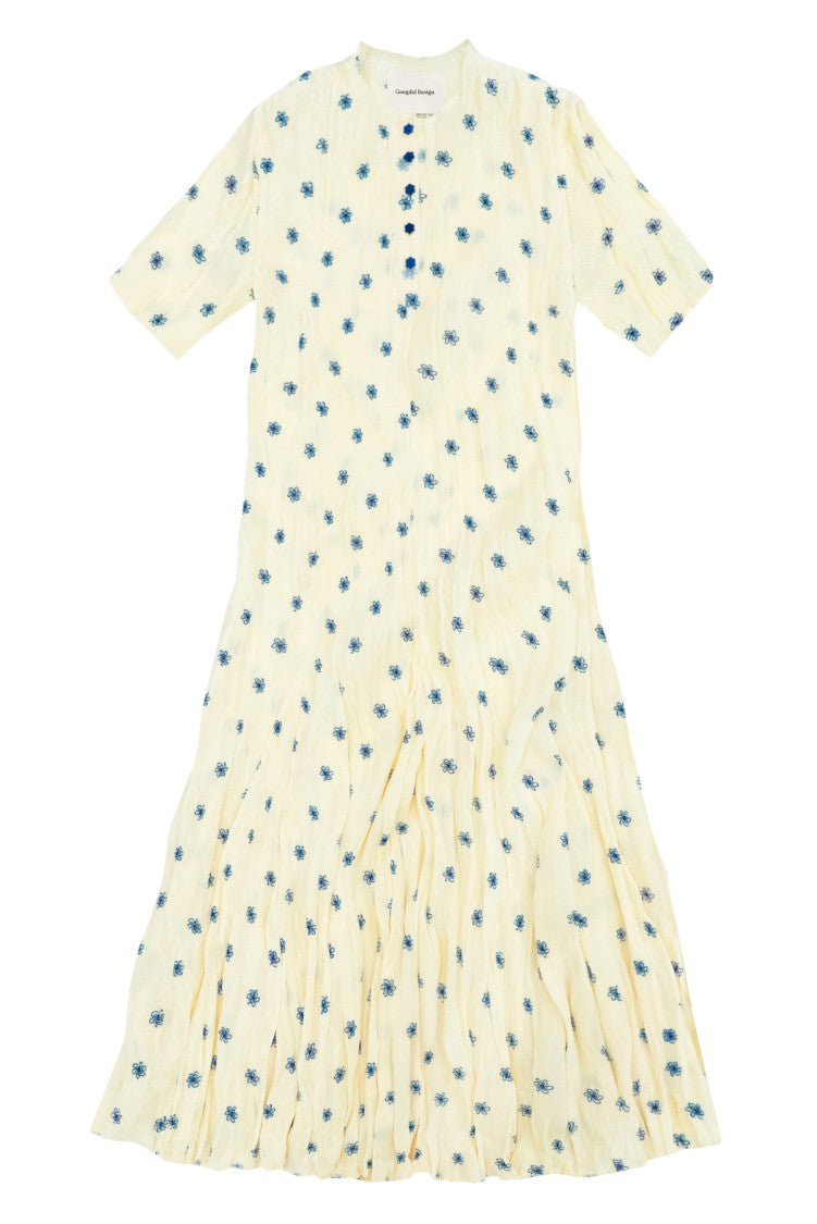 Gongdid Design Pleated Maxi Dress With Floral Pattern