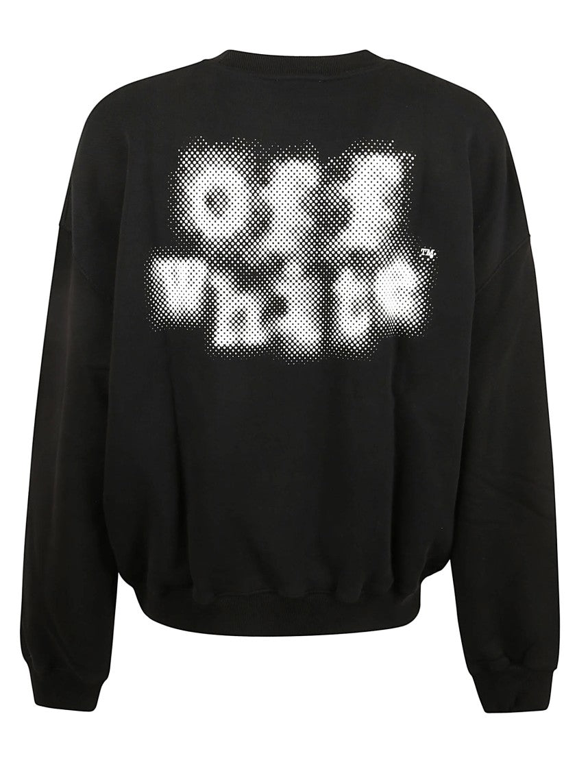 Off-White Crewneck Sweater With Ribbed Cuffs And Signature Branding