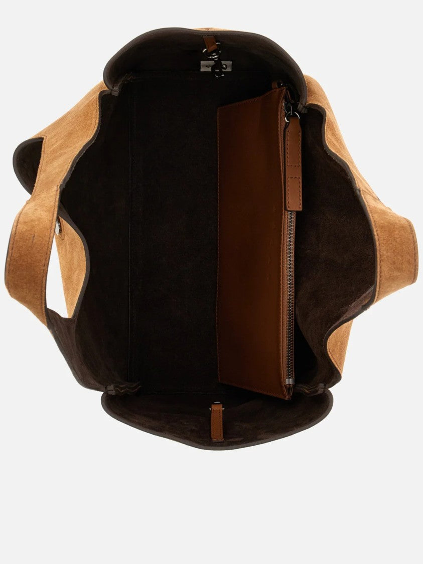 Hogan Warm Brown Suede H-Clasp Tote Bag