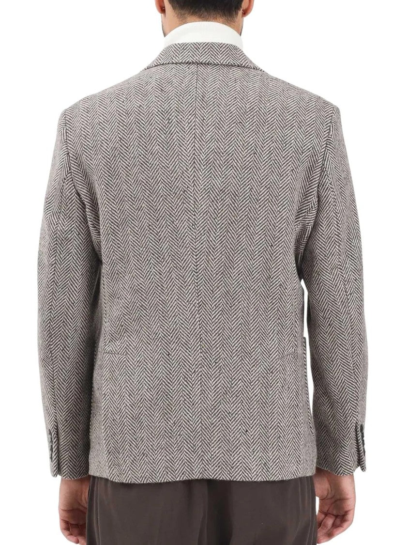 Selected Brown Double-Breasted Herringbone Wool-Blend Blazer