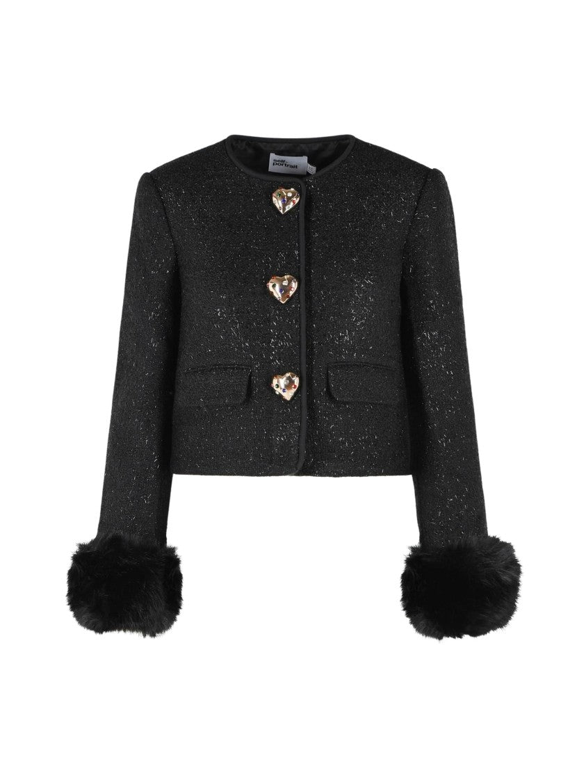 Self-Portrait Metallic Boucle Fur Cuff Jacket
