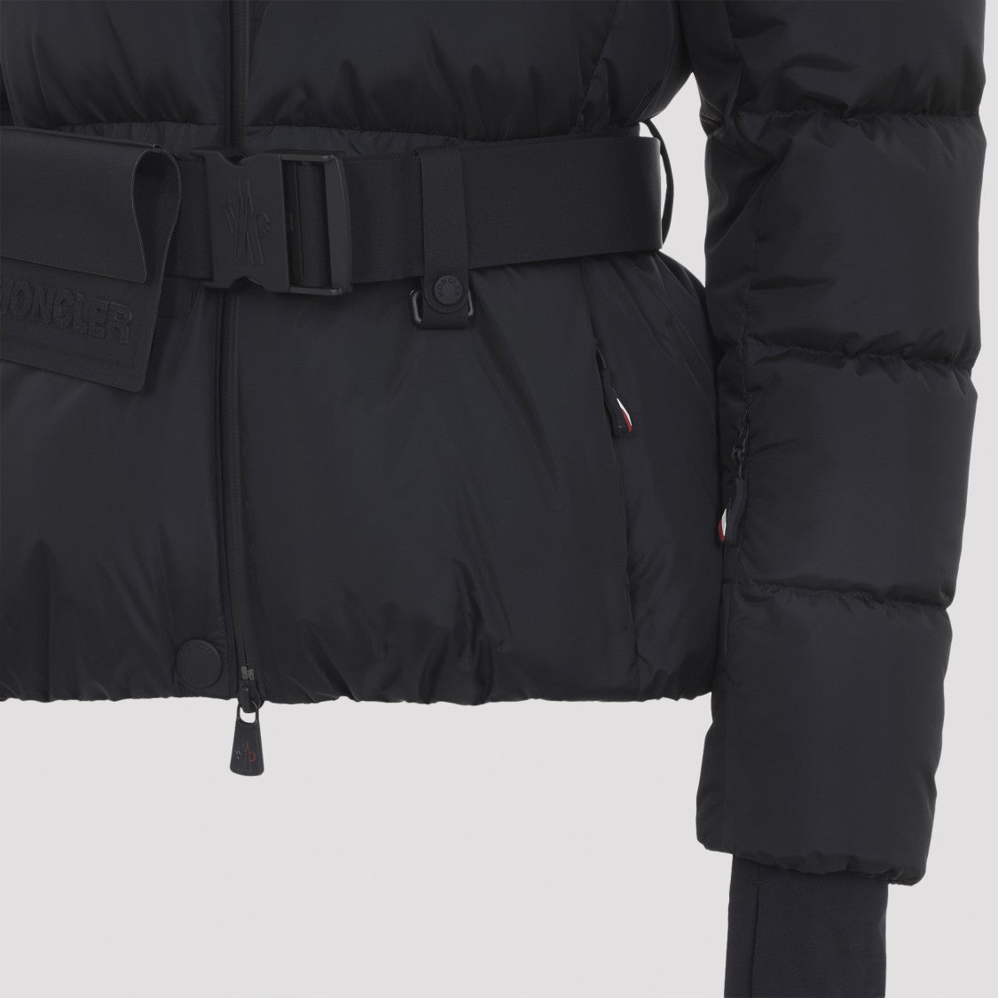 Moncler Grenoble Padded Black Jacket With Detachable Hood And Adjustable Waist Belt