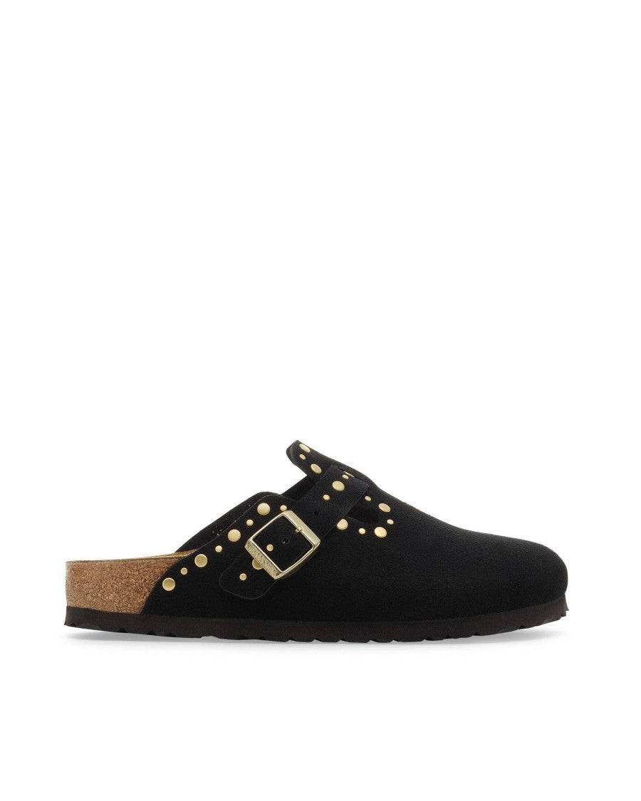 Birkenstock Slip-On Suede Clog With Gold Rivets And Adjustable Strap
