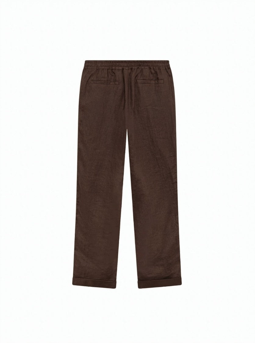 Alpha Studio Linen Elastic Waistband Straight-Leg Pants