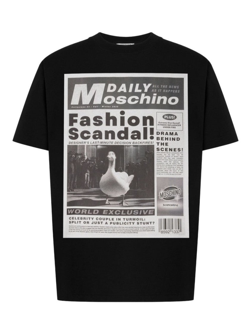 Moschino Black Newspaper Graphic Relaxed Fit T-Shirt
