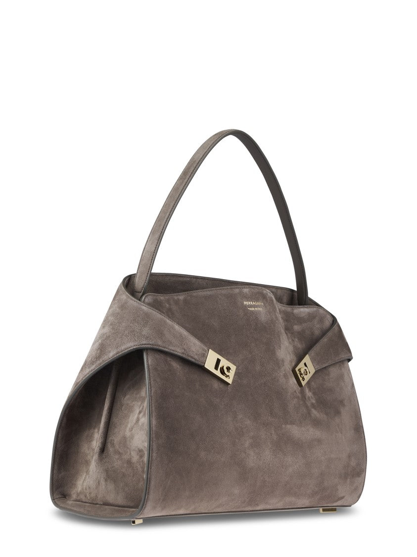 Ferragamo Structured Suede Bag With Gold-Tone Hardware