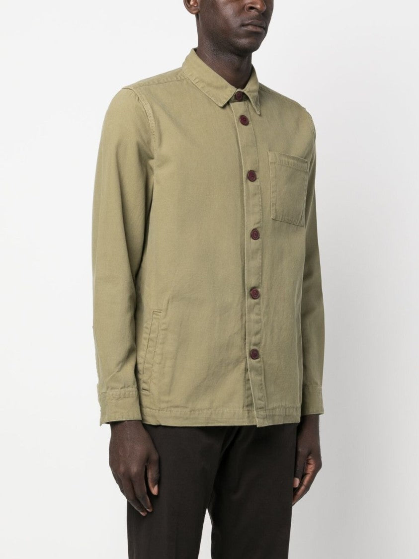 Barbour Olive Green Cotton Shirt With Classic Collar