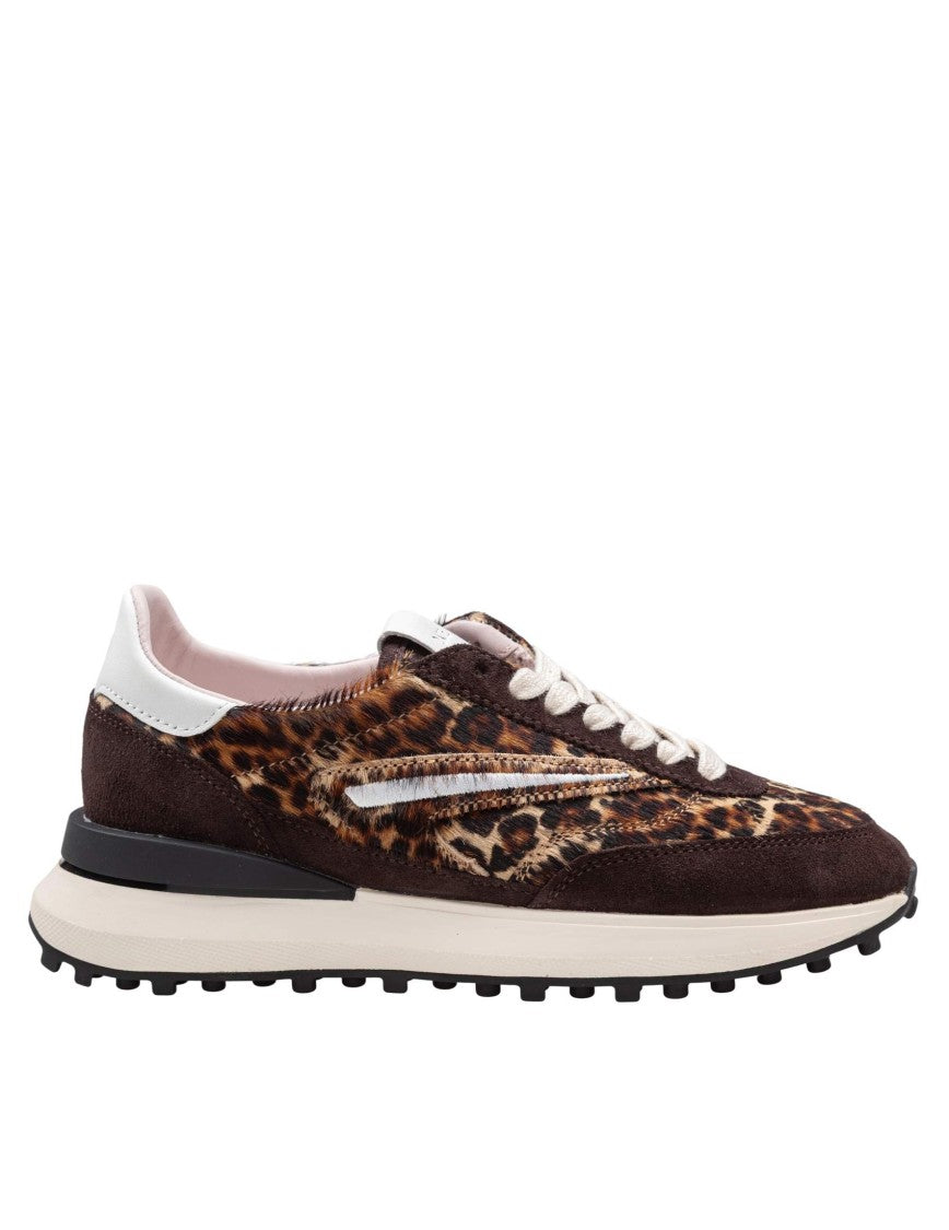 D.A.T.E Leopard Print Ponyskin And Suede Running Sneakers