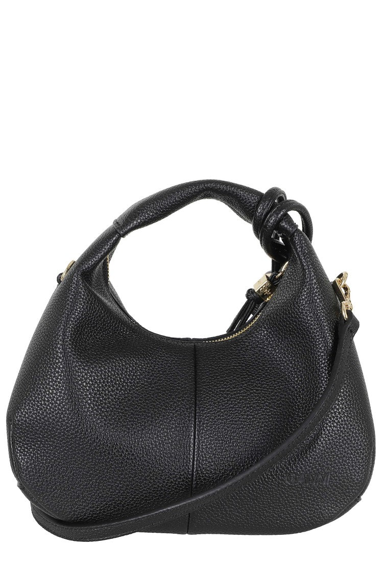 Ganni Black Mini Grained Removable Strap Polyester Hobo Handbag