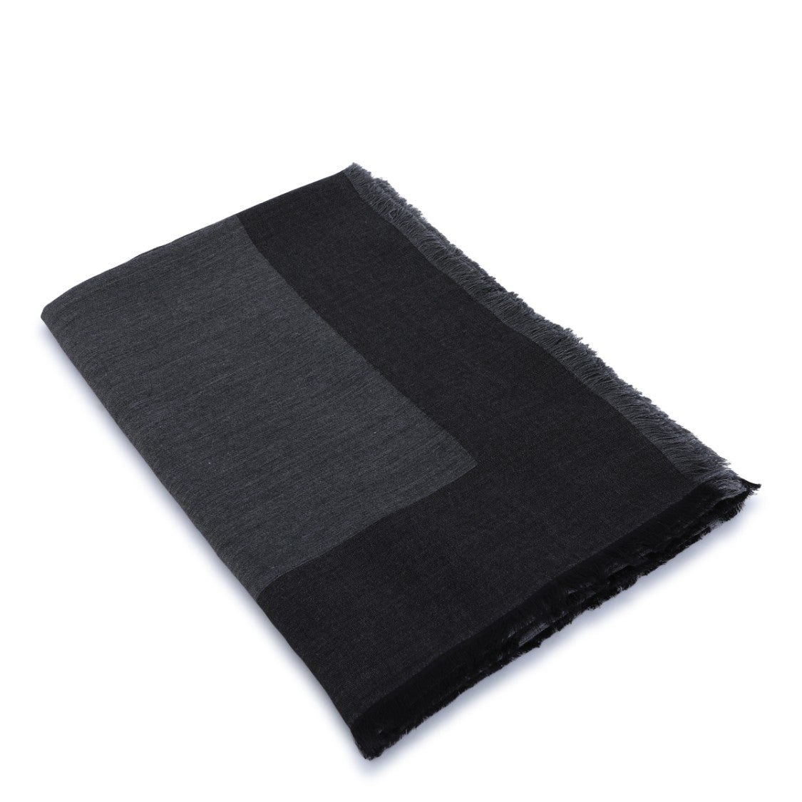 Saint Laurent Black Wool-Silk Fringed Scarf