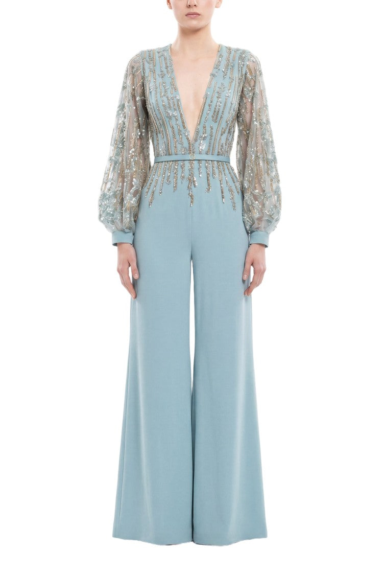 Saiid Kobeisy Crepe Beaded Jumpsuit