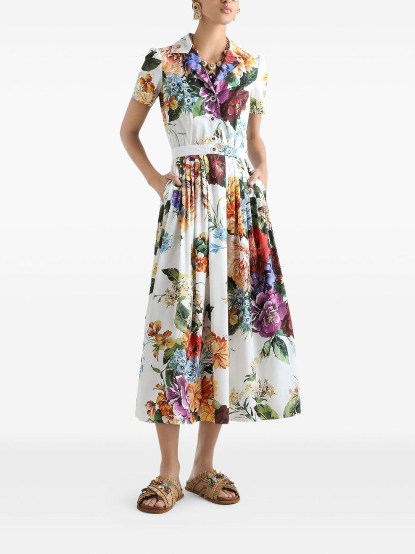 Dolce & Gabbana Floral Print Midi Dress With Fitted Bodice