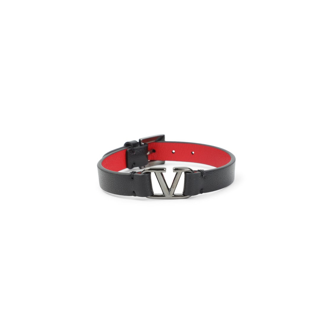 Valentino Garavani Calf Leather Bracelet With Silver-Toned V Logo