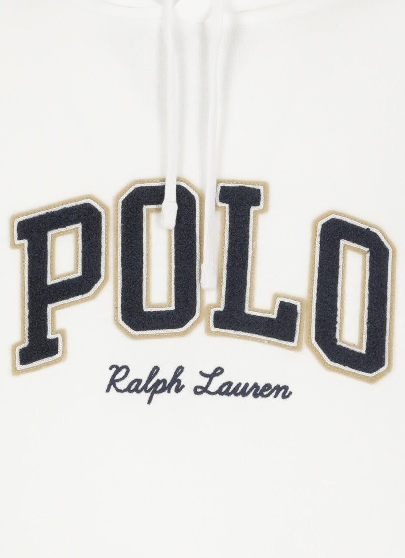 Polo Ralph Lauren White Cotton Hoodie With Contrasting Logo