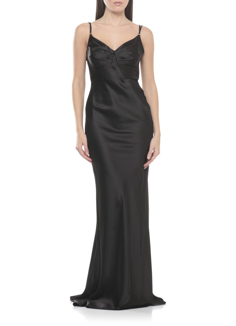 Elisabetta Franchi Satin Evening Dress With Sweetheart Neckline And Flared Hem