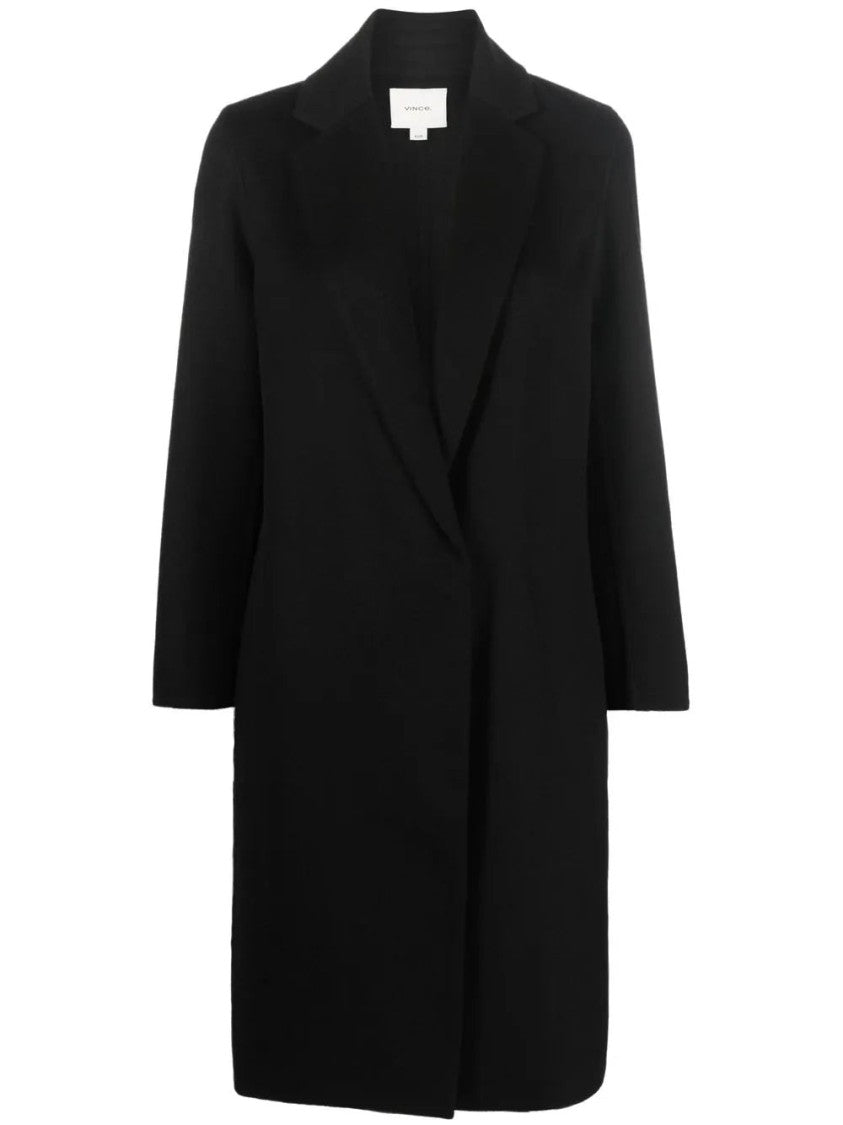 Vince Tailored Minimalist Black Coat With Structured Collar