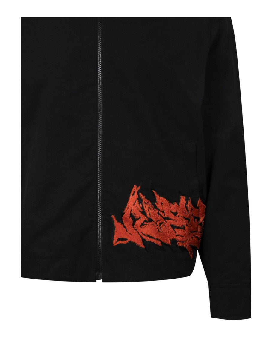 Off-White Zip-Up Black Harrington Jacket With Embroidered Detail