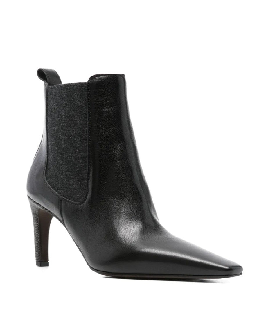Brunello Cucinelli Pointed Toe Ankle Boots With Textured Finish
