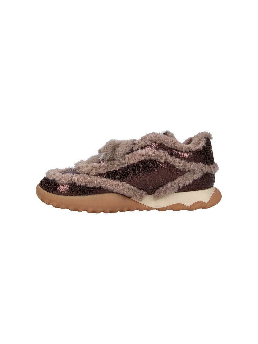 Pinko Brown Reby Shearling Calfskin Sneakers