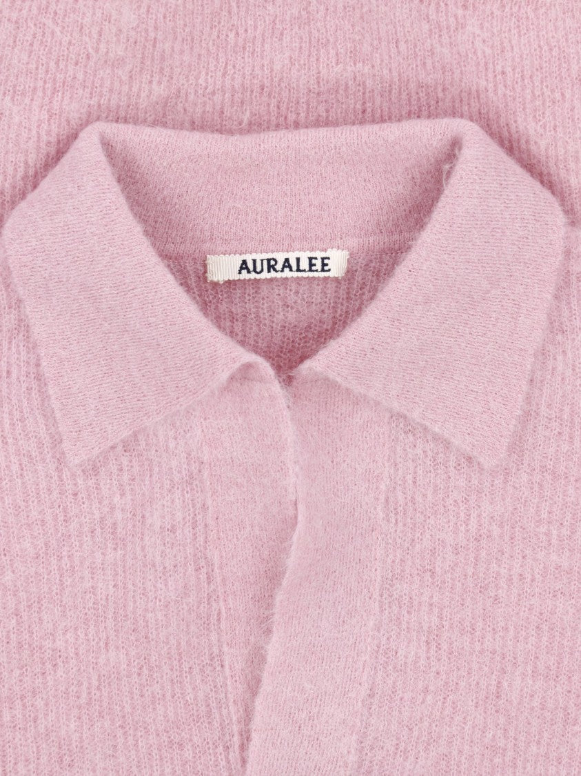 Auralee Pink Pastel Fuzzy V-Neck Sweater