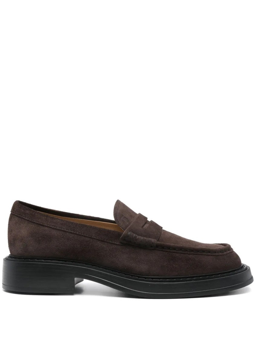 Tod's Elegant Brown Suede Loafers With Penny Strap Detail