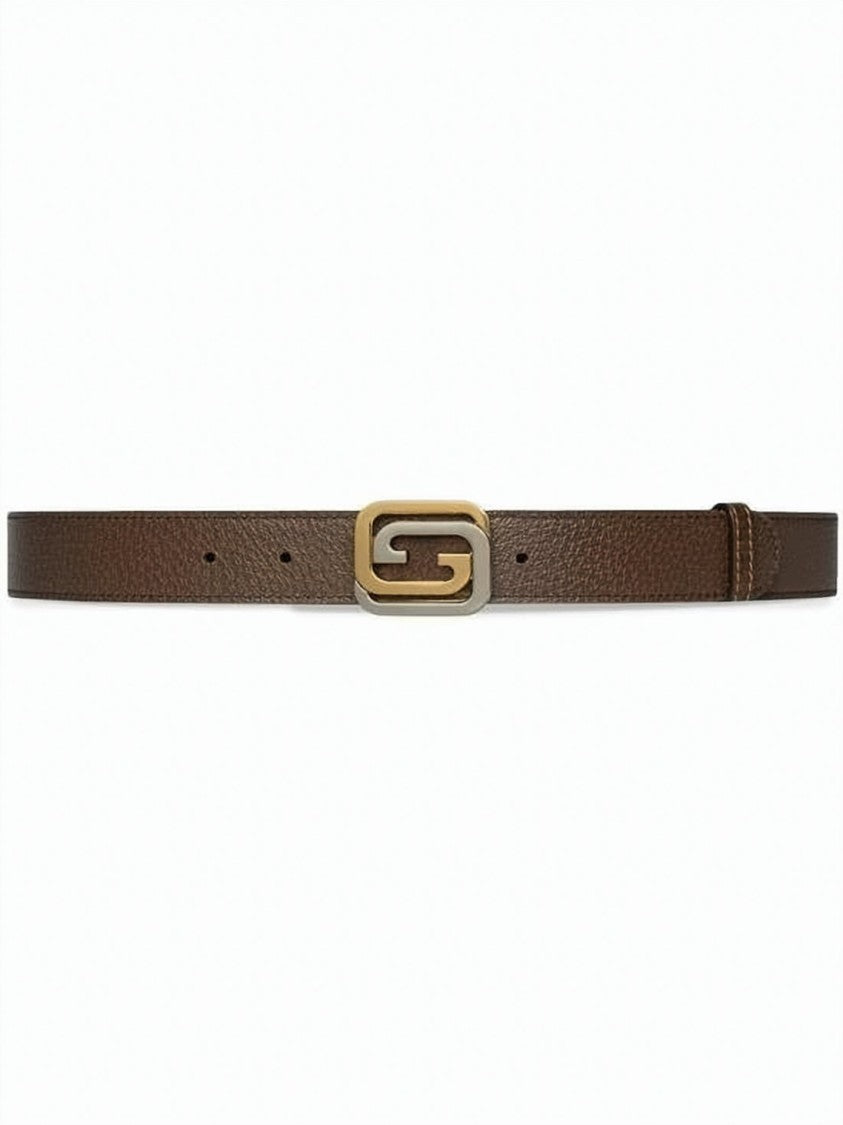 Gucci Textured Brown Leather And Canvas Belt With Dual-Tone Buckle