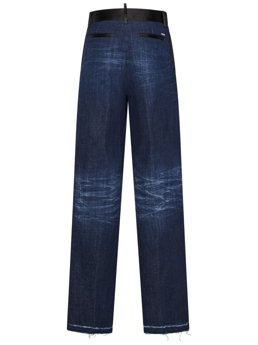 Dsquared2 Ripped Denim Jeans With Silk Satin Accents