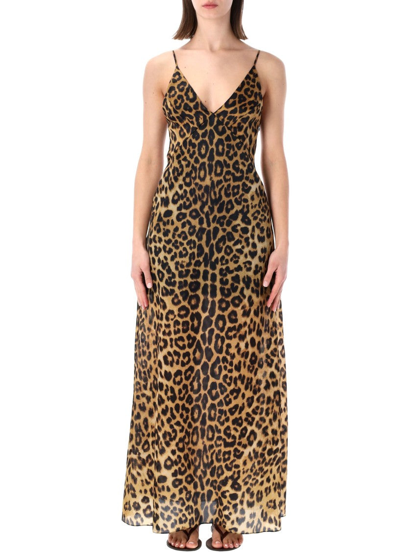 Alberta Ferretti Leopard Print Organza Maxi Dress