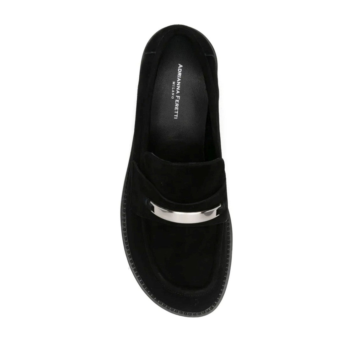 Adrianna Feretti Black Rounded Toe Silver Accent Suede Loafers