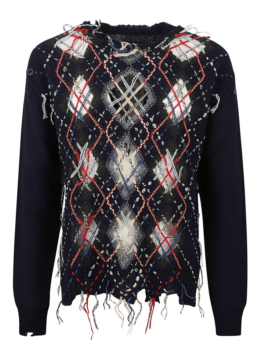 Maison Margiela Diamond Pattern Knitwear With Frayed Edges