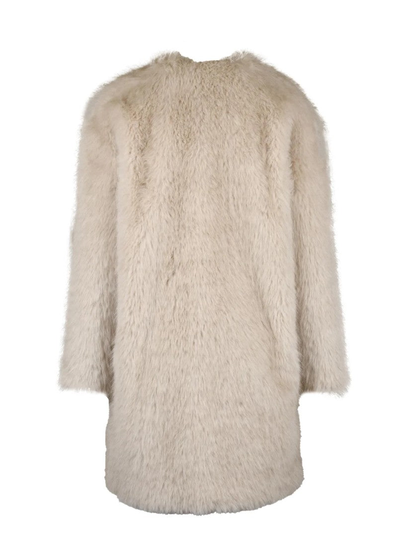 Max Mara Plush Faux Fur Coat With Round Neckline And Logo-Lined Interior