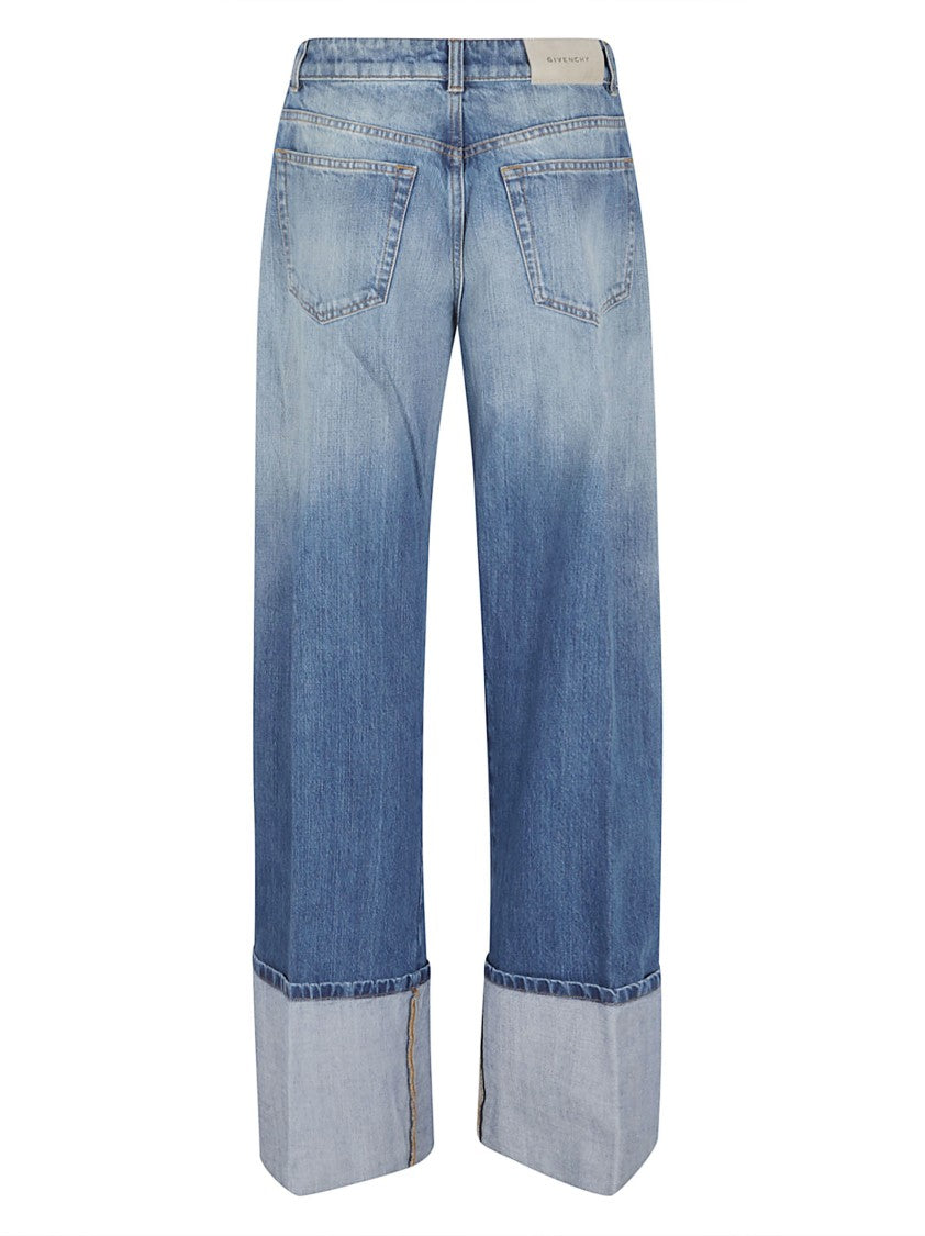 Givenchy Medium-Wash Blue Denim Jeans With High Waist And Wide Leg Silhouette